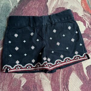 LOFT Navy Embroidered Women Shorts